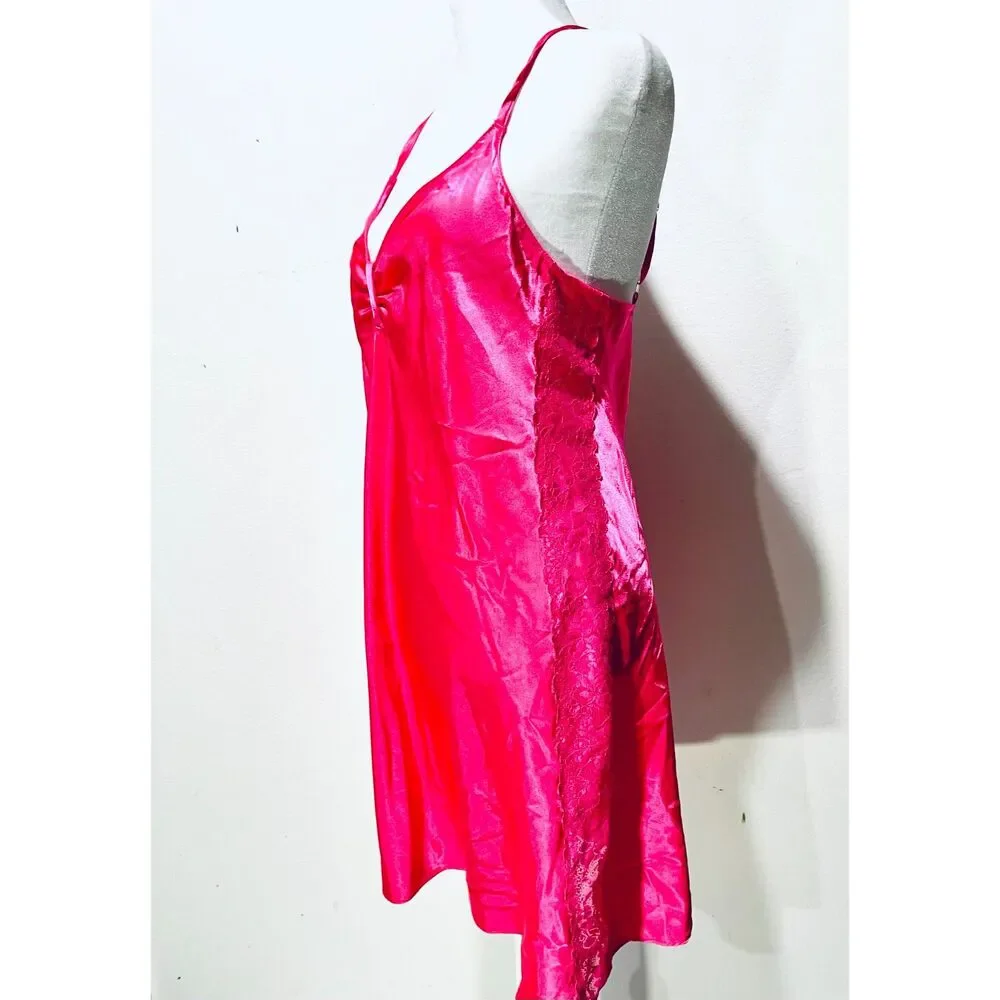 Morgan Taylor nightgown pink lace satin comfy romantic chemises women's M
